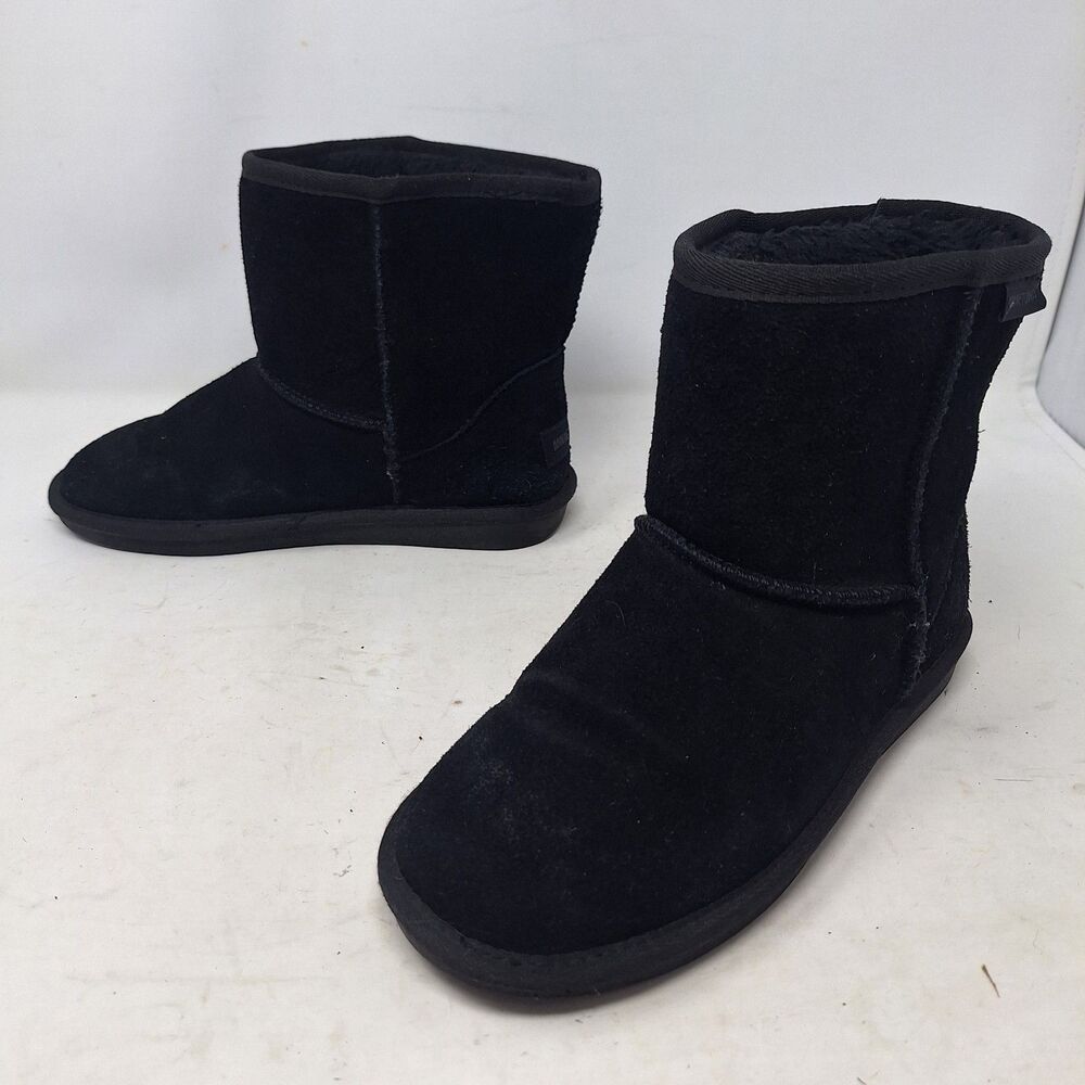 Minnetonka Black Suede Faux Fur Lined Ankle Shaft Winter Boots Minimalist Sz 8 M